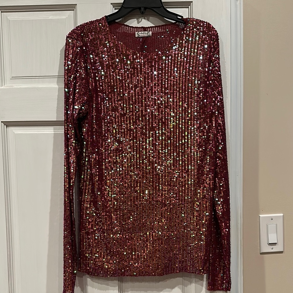 NWOT Sequin Long Sleeve Top - Maroon Red